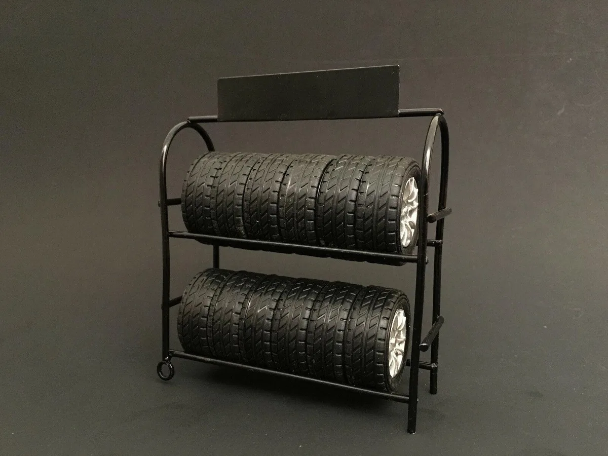 American Diorama American Diorama 1/24 Scale Metal Tire Rack with Rims and Tires — product photo