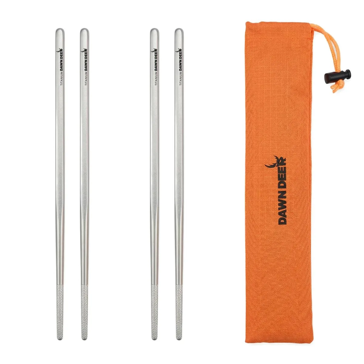 Two pairs of black titanium chopsticks in a carrying case, sandblasted finish, square tops