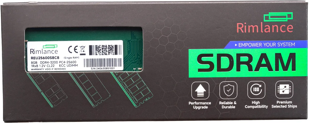 RIMLANCE RIMLANCE REU25600S8C8 8GB DDR4 3200 ECC UDIMM 1Rx8 CL22 1.2V — product photo