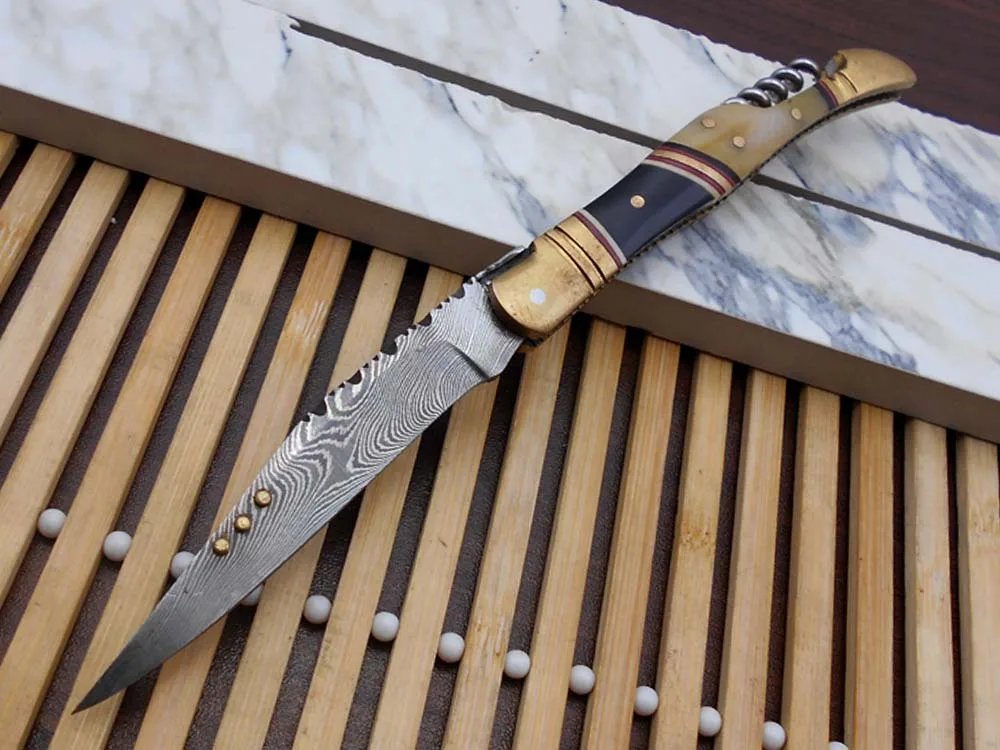 Damascus Depot Damascus Depot Laguiole Folding Knife 8 Inches with Corkscrew &amp; Sheath — product photo