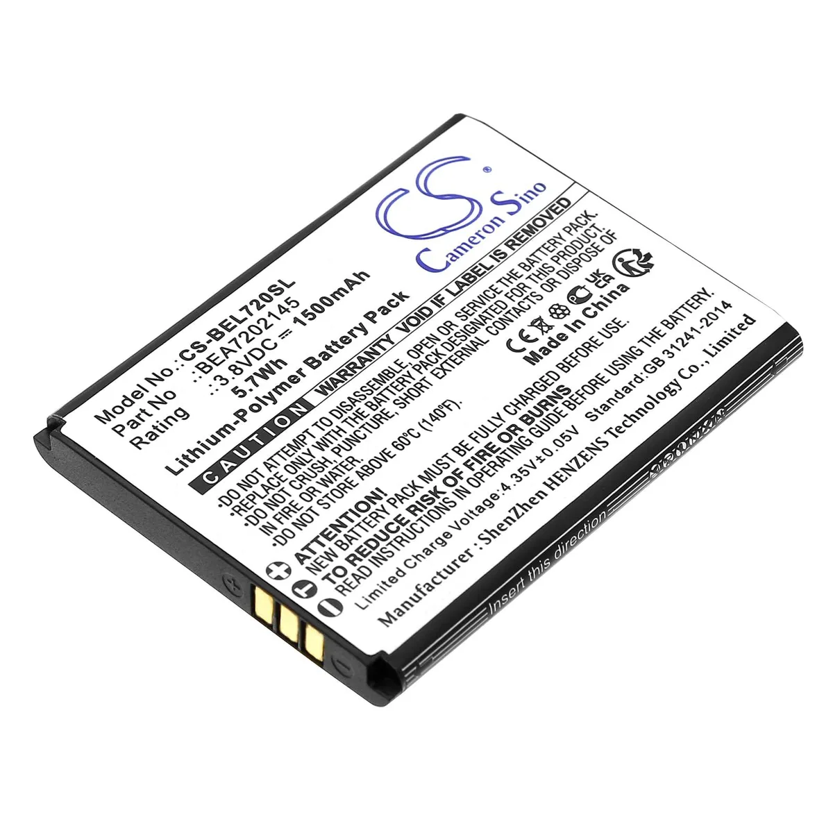  Cameron Sino SL720i_EU001B 1500mAh 3.8V camera battery — product photo