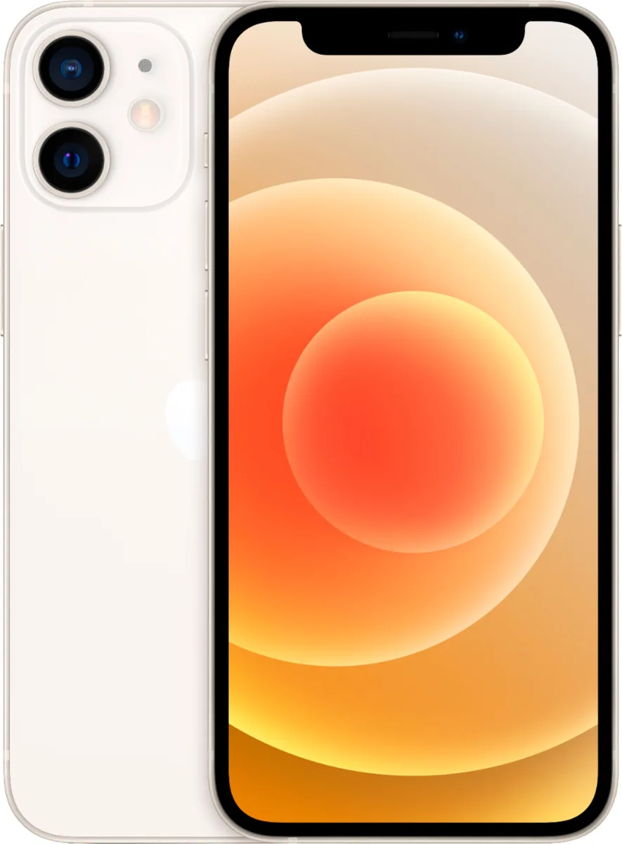White iPhone 12 Mini smartphone with 5.4 inch display