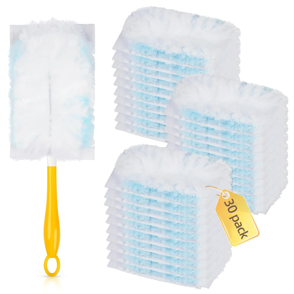 Box of 30 white duster refills with one handle