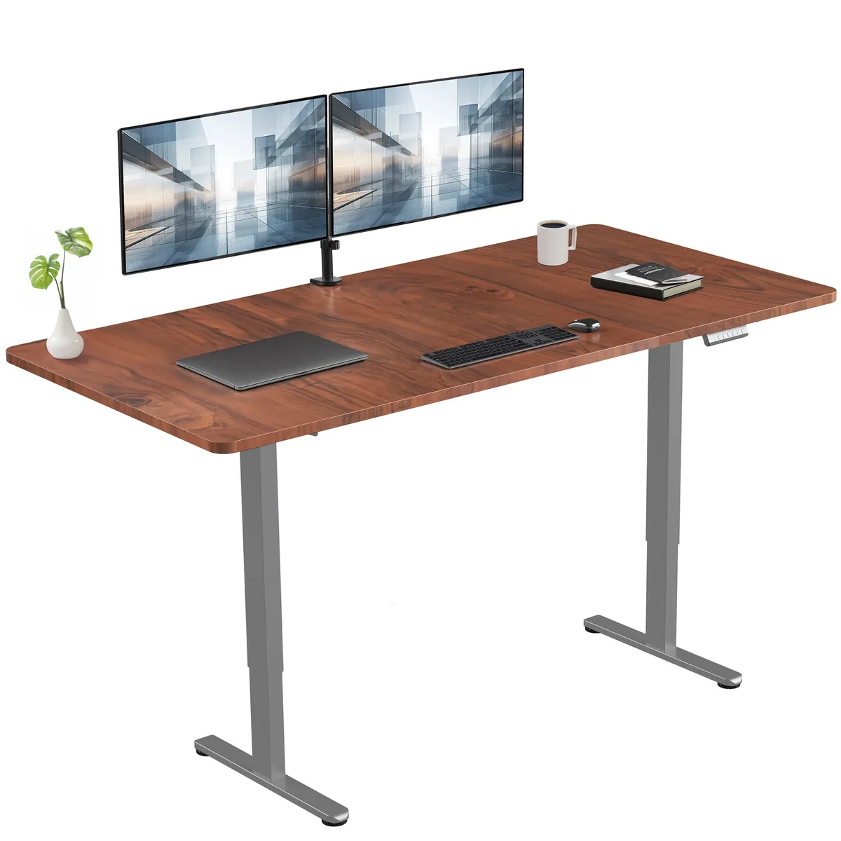 VIVO VIVO Electric Dual Motor Standing Desk 71 x 36 Dark Walnut Gray Frame — product photo