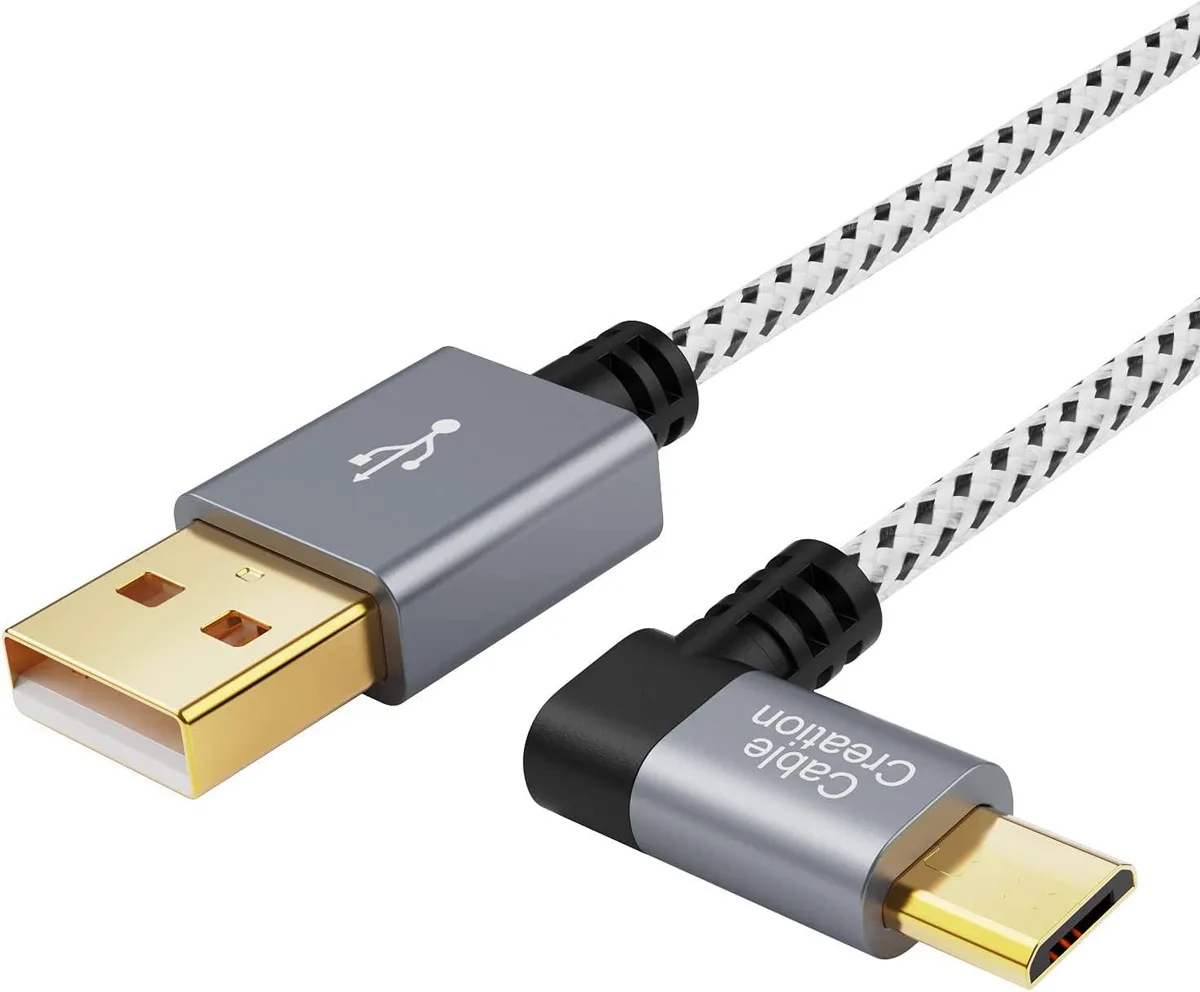 Two braided right-angle USB cables in space grey, 6.5 ft each