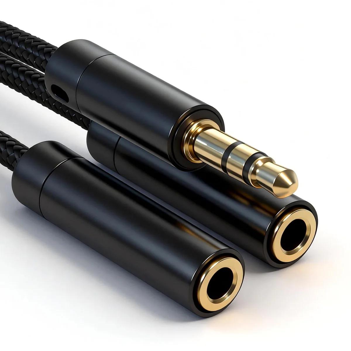Tavirela THS-2501 3.5mm Headphone Splitter 1 Male to 2 Female 11 in Black — product photo