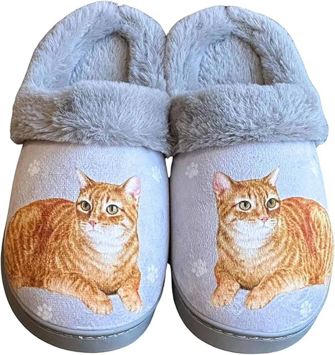 Orange tabby cat slippers with memory foam and anti-slip sole