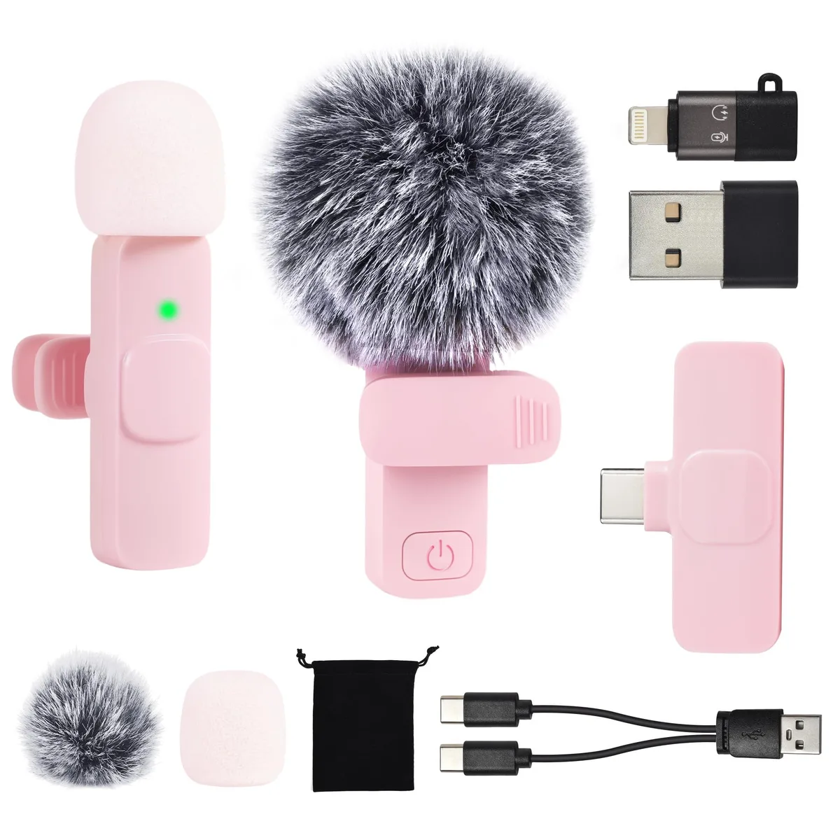  KZZOUY L107 Wireless Lavalier Microphone Pink Gray — product photo