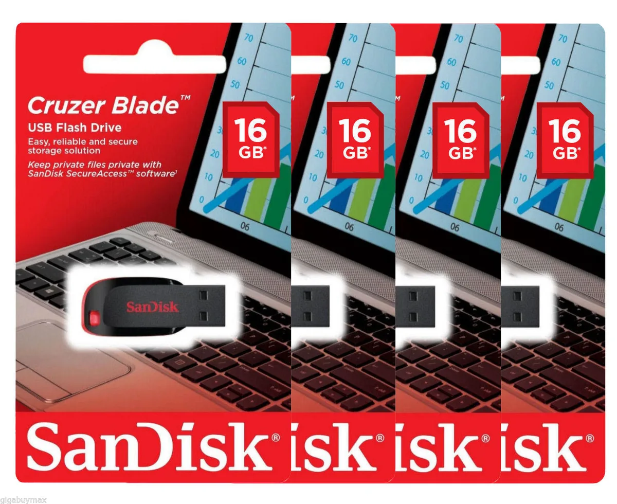 SanDisk SanDisk Cruzer Blade 16 GB USB 2.0 flash drive 4-pack — product photo