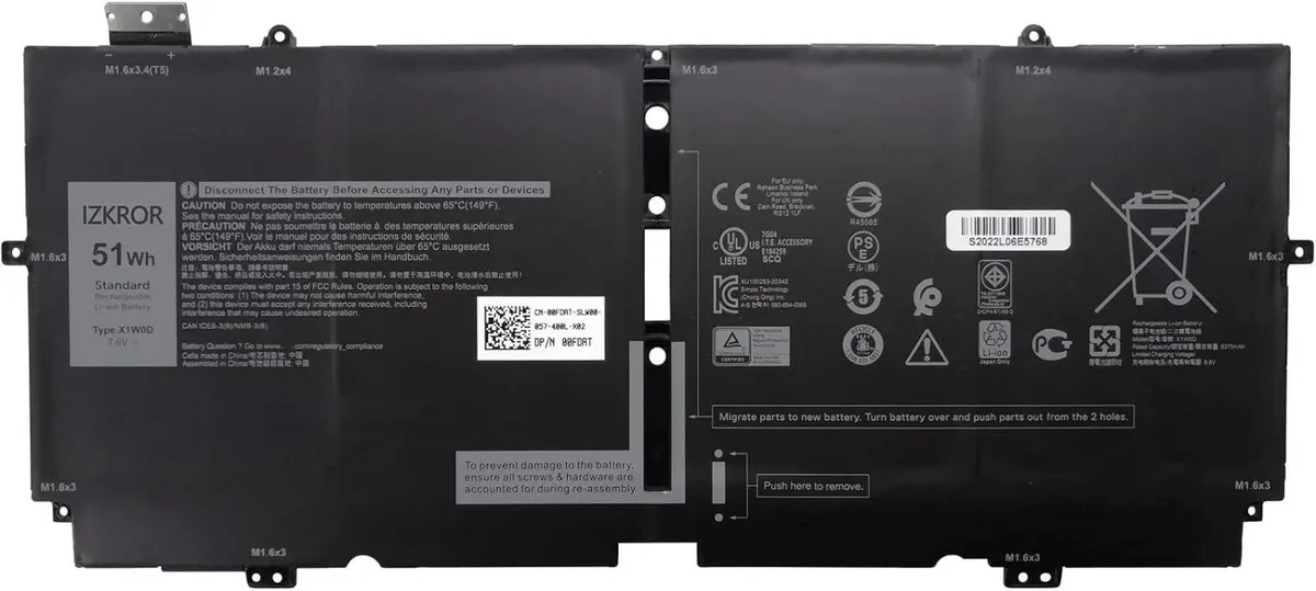 NShi NShi X1W0D 51Wh 6375mAh 4-Cell laptop battery 7.6V — product photo