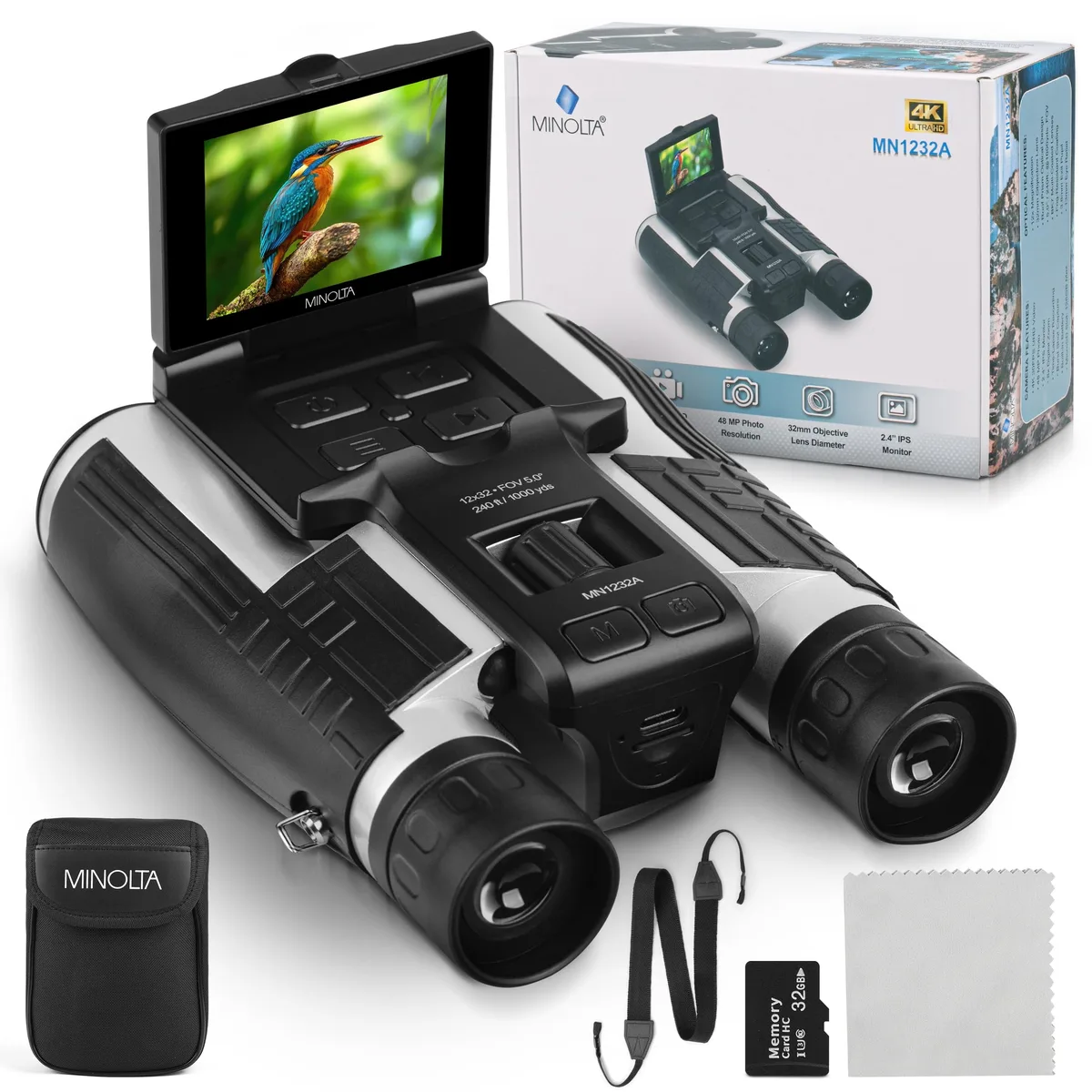 Minolta Minolta MN1232A 12x32 Digital Binoculars 4K UHD 48MP — product photo
