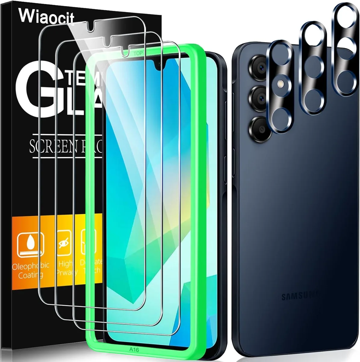 NuoTo NuoTo 3 Pack Tempered Glass Screen Protector for Galaxy A16 5G with 3 Pack Camera Lens Protector — product photo