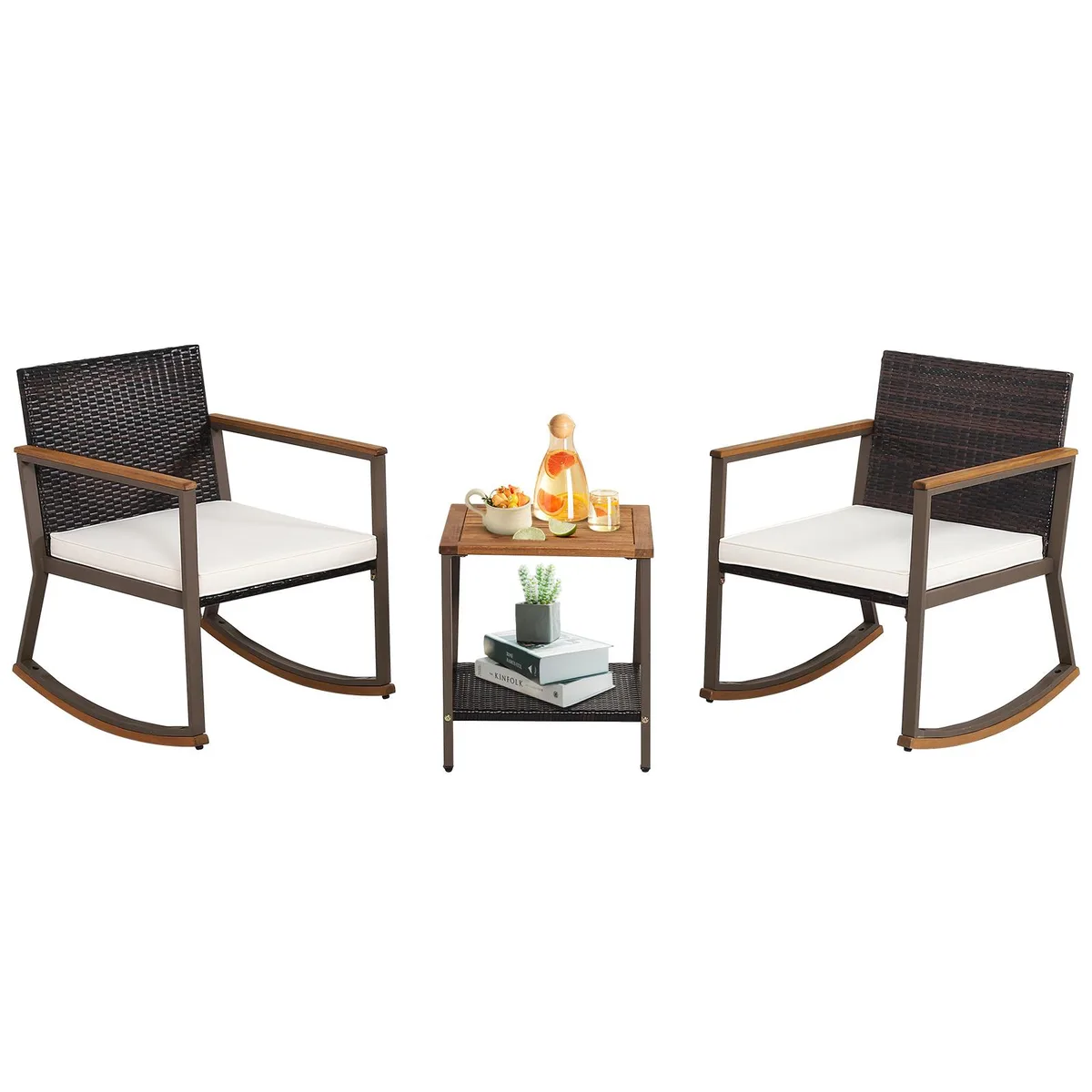 SlickBlue SlickBlue 3-Piece Rattan Rocking Bistro Set Off-White — product photo