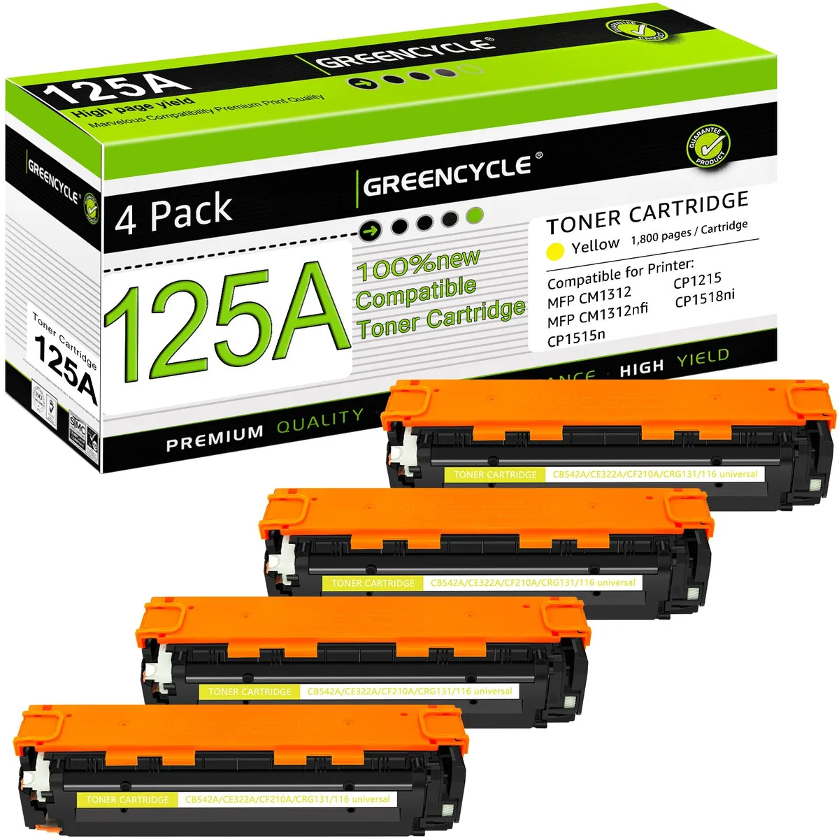 GREENCYCLE GREENCYCLE 125A CB542A Yellow 4 Pack Toner Cartridge — product photo