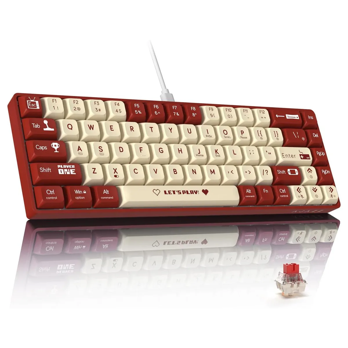 FirstBlood FirstBlood AK680 60% Wired Mechanical Gaming Keyboard Red Switch Red-white — product photo