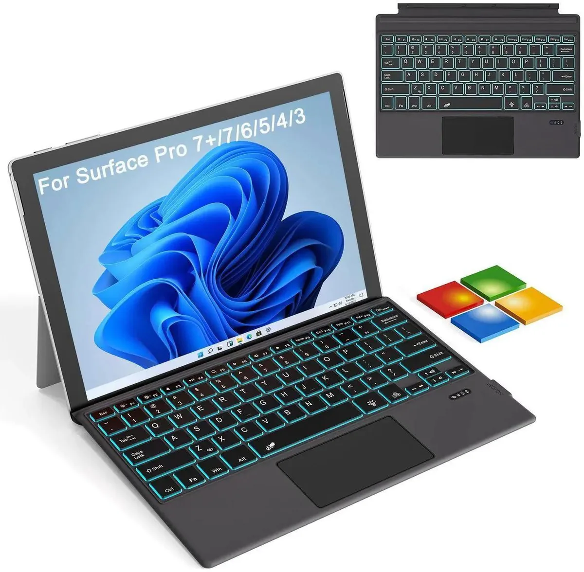 Ultra-thin magnetic keyboard with trackpad and seven-color backlight