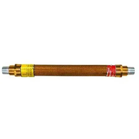 Bronze flexible conduit coupling with male threaded ends, 21 inch flex length, natural finish