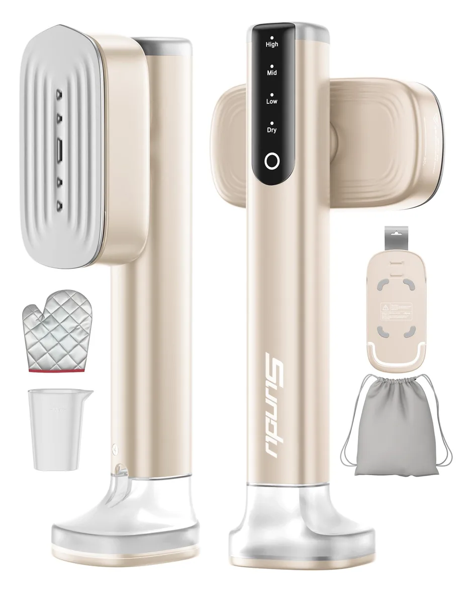 White handheld garment steamer with 180ml water tank and rotating head
