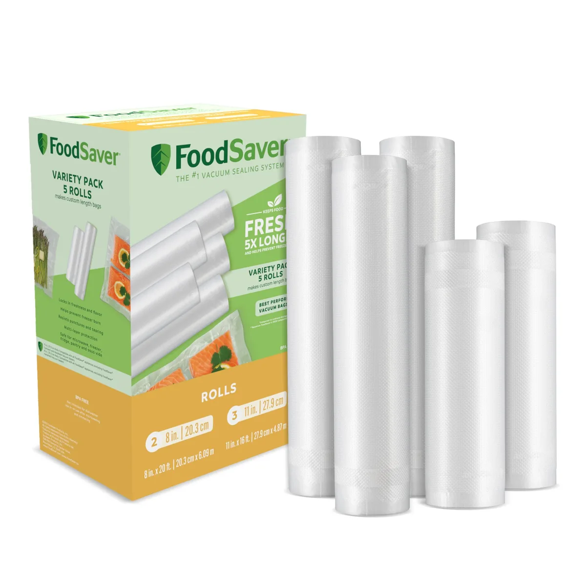  FoodSaver BPA-Free Vacuum Seal Rolls 8" 20" &amp; 11" 16" 5-Pack — product photo