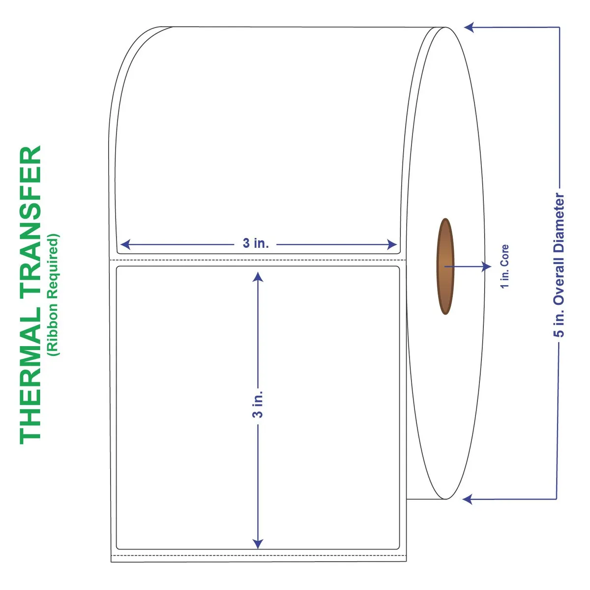 Four rolls of white perforated thermal transfer labels in a carton
