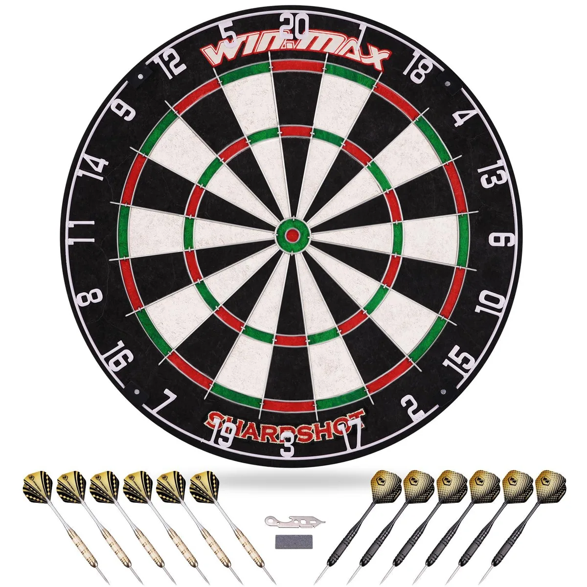  WIN.MAX Bristle Steel Tip Dartboard Green 12 Darts 17.72 in — product photo