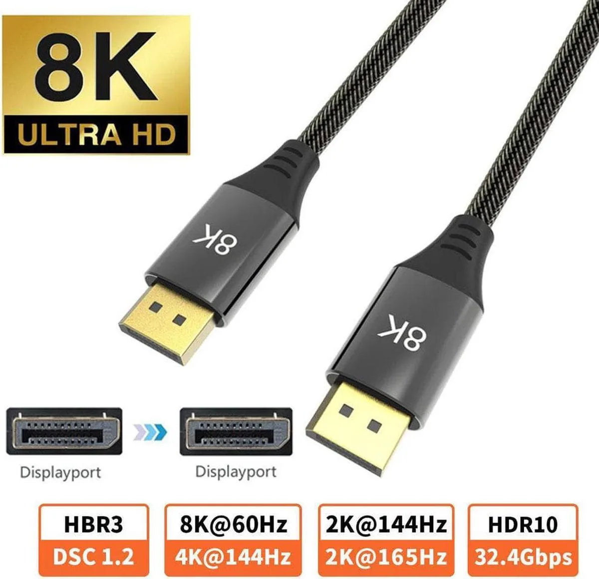 SMUGDESK SMUGDESK DisplayPort 1.4 Cable 16.5ft 32.4Gbps 8K@60Hz 4K@144Hz — product photo