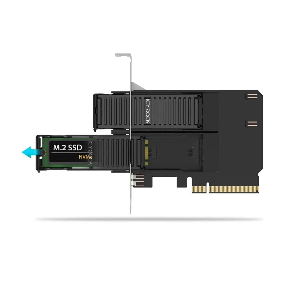 ICY DOCK ICY DOCK MB312M4P-B Dual M.2 NVMe PCIe 4.0 x8 Hard Drive Adapter — product photo