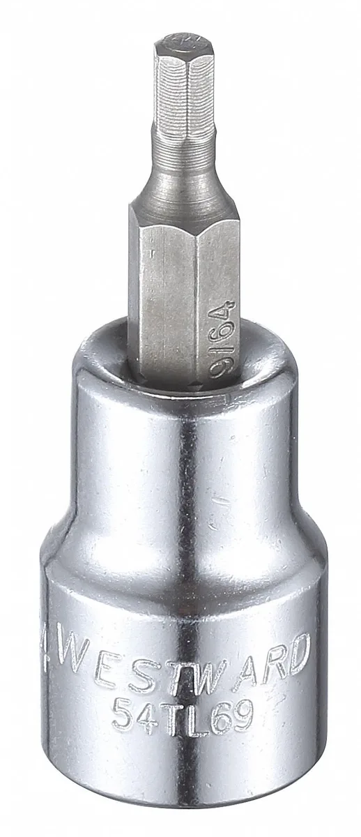 Westward 54TL69 9/64 inch hex socket bit 1-3/4 inch long polished chrome alloy steel