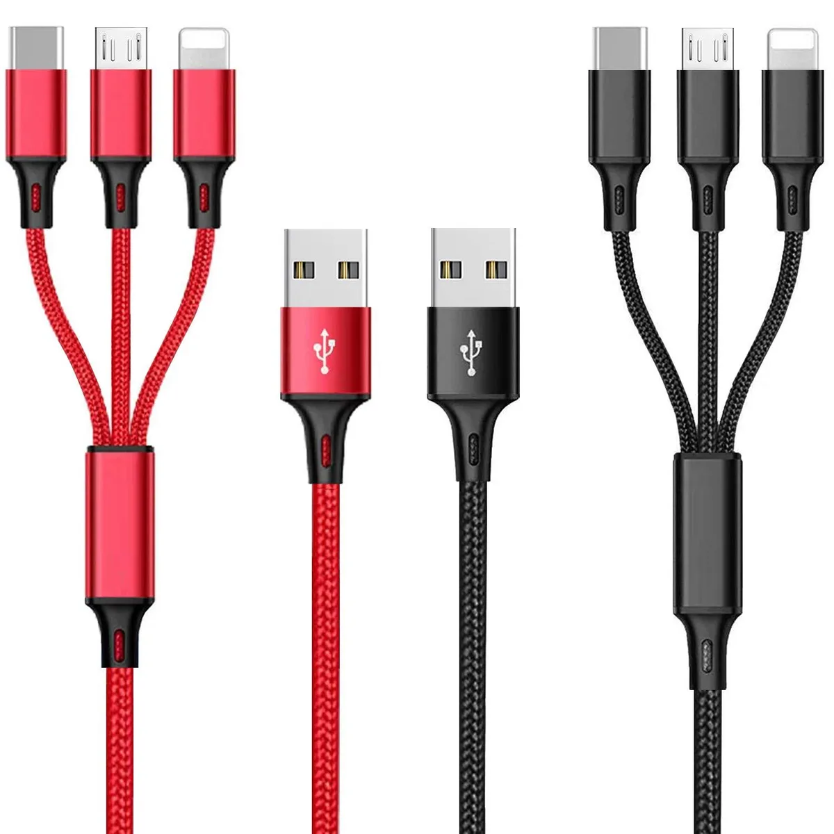 lelisten lelisten 3 in 1 Multi Charging Cable 1.2m 2Pack Red Black — product photo