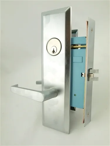 Satin chrome mortise lock lever set left hand wide faceplate