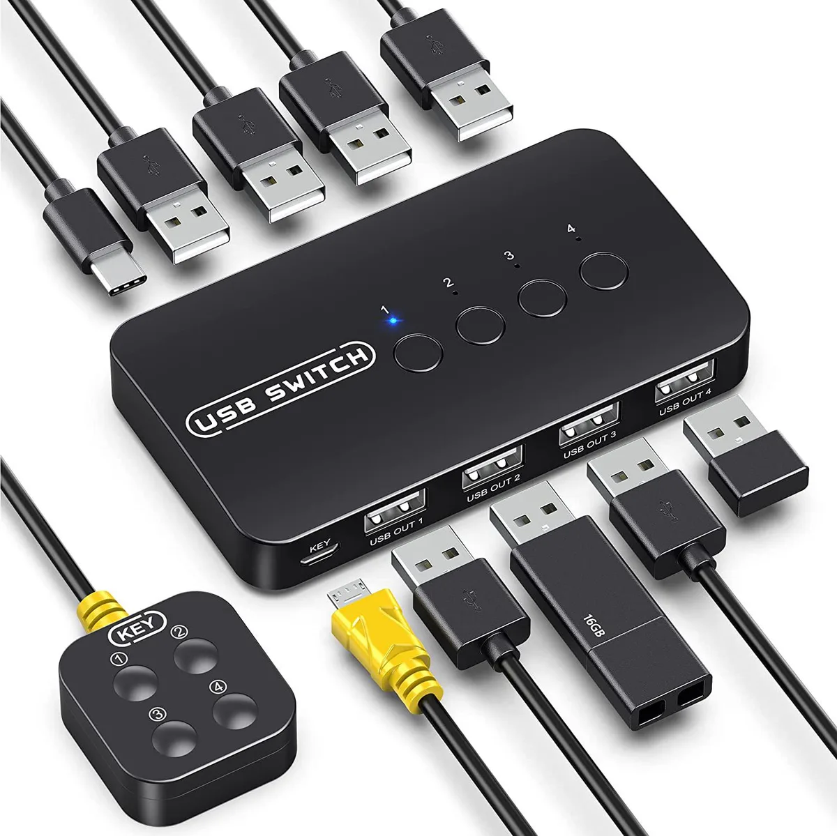 FOCUSTEC FOCUSTEC 4-Port USB 2.0 KVM Switch with Desktop Controller — product photo