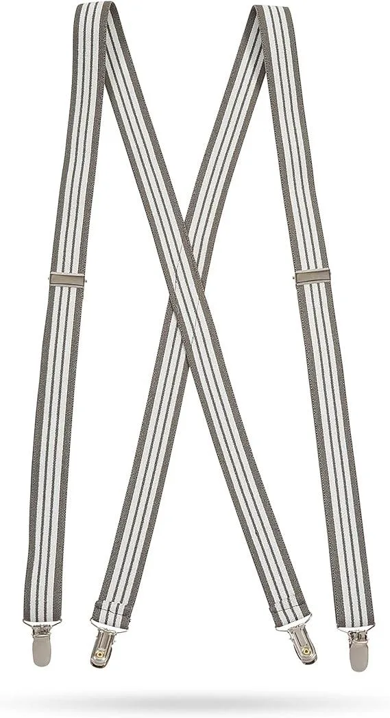Hold'Em Hold'Em X-Back Suspenders Striped Grey White Size 46 — product photo