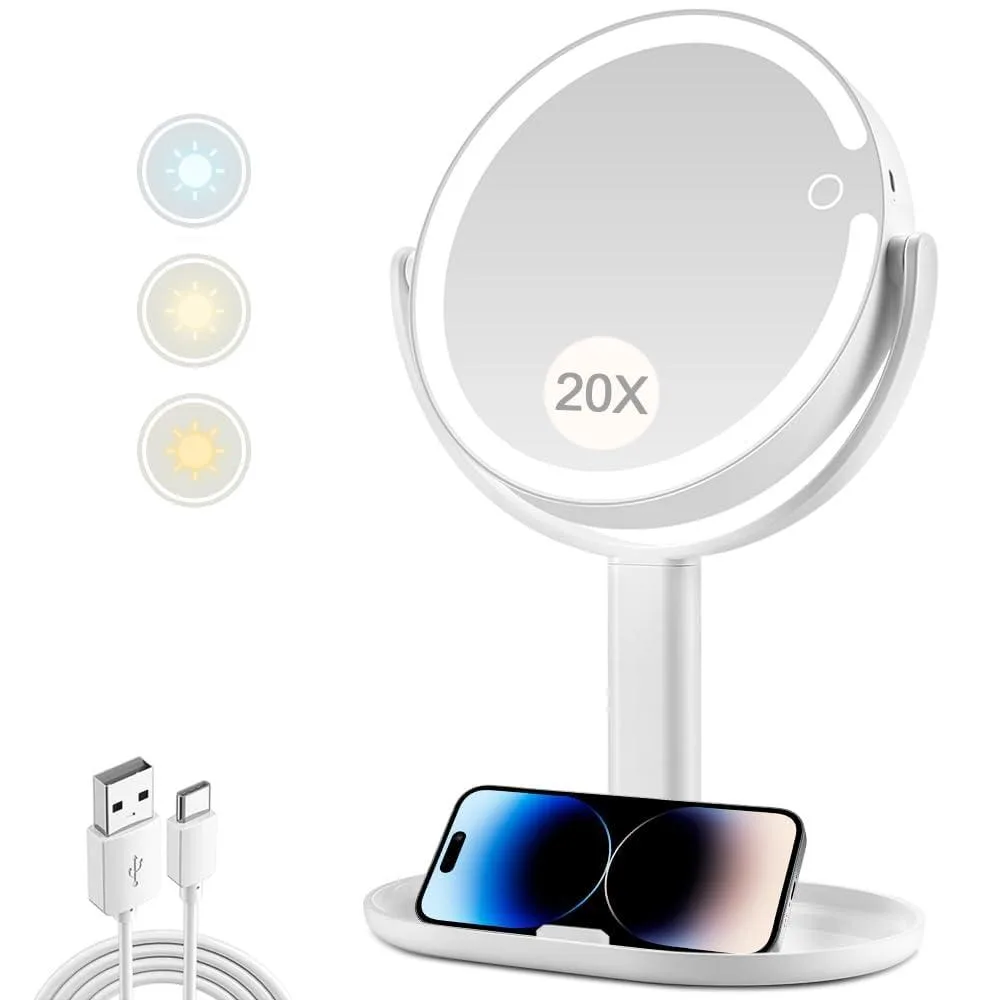 MIYADIVA Magnifying Mirror 20X 80 LED 8.8 Inches 2000 mAh White — product photo