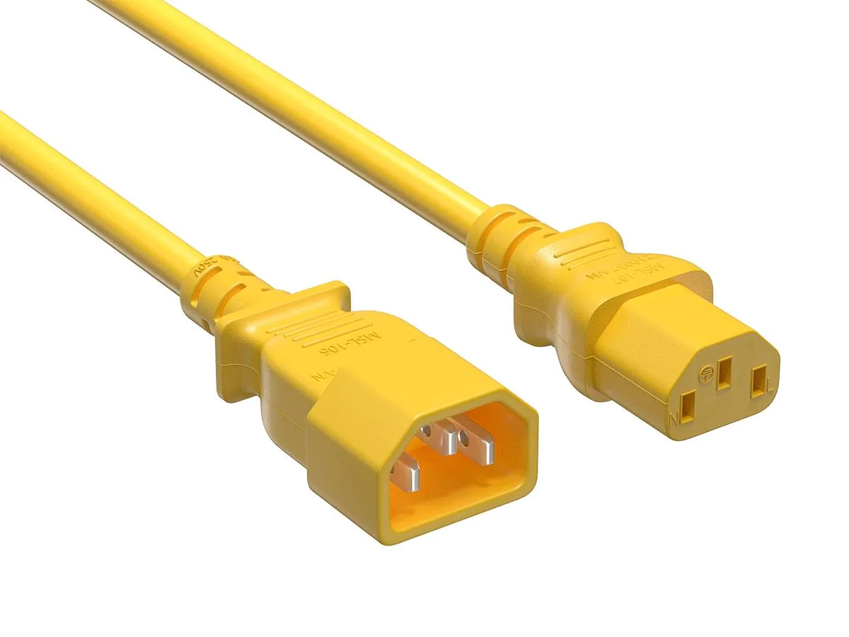 Cable Leader Cable Leader 10ft IEC C14 to C13 Power Extension Cord 18 AWG 10A 250V Yellow — product photo