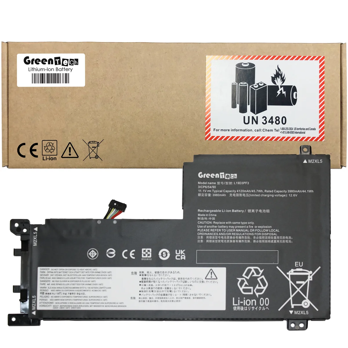 GreenTechLLC GreenTechLLC L19C3PF4 laptop battery 11.1V 4120mAh 45.7Wh 3-cell — product photo