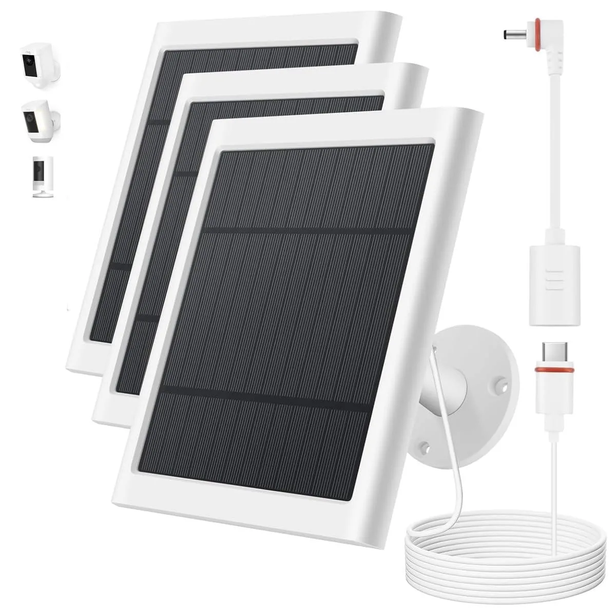 White solar panel, rectangular thin profile, 360-degree mount, ten-foot cable