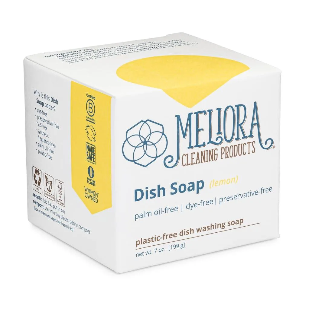 Lemon solid dish soap bar in paperboard box