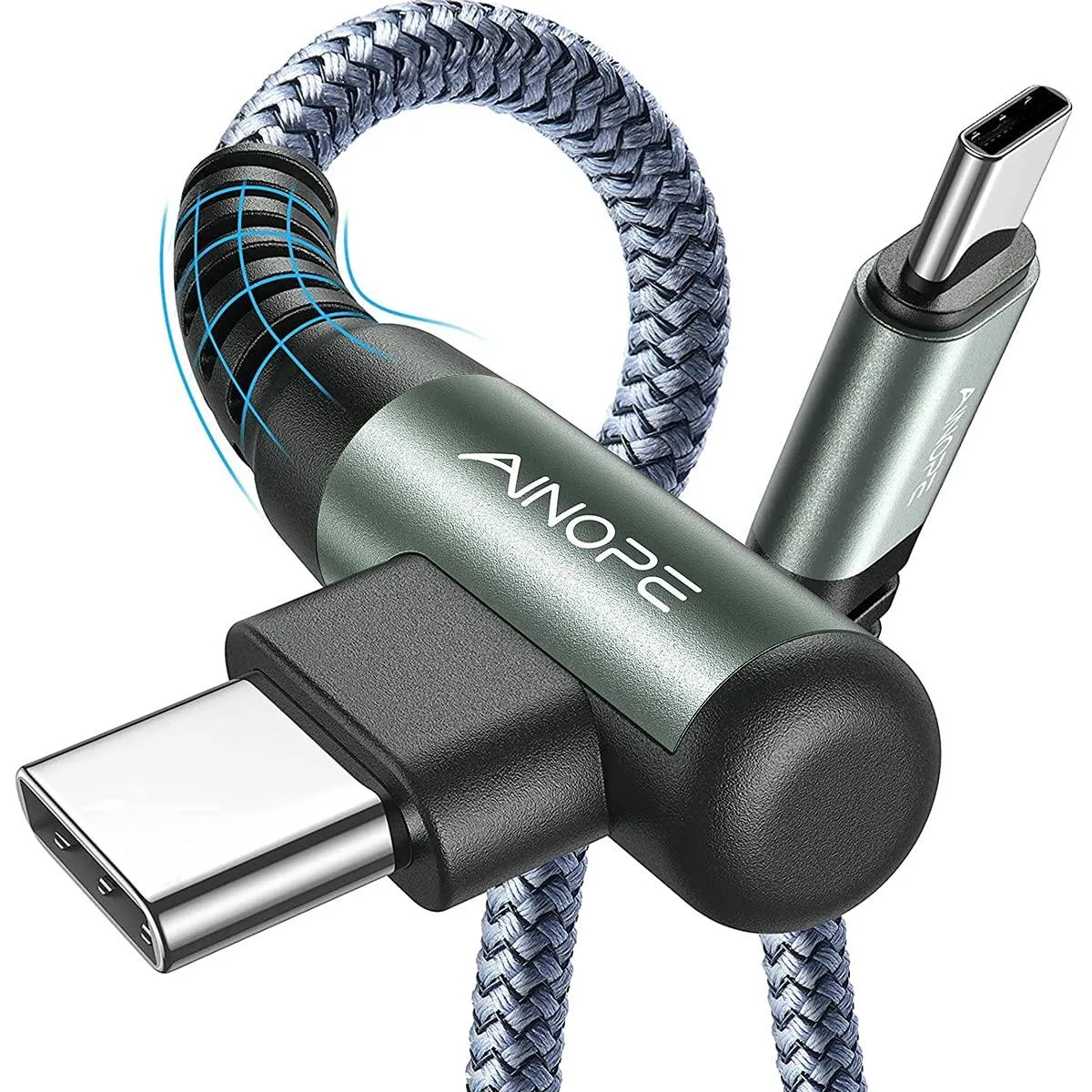 Grey 16.4ft USB-C right-angle cable with nylon braid