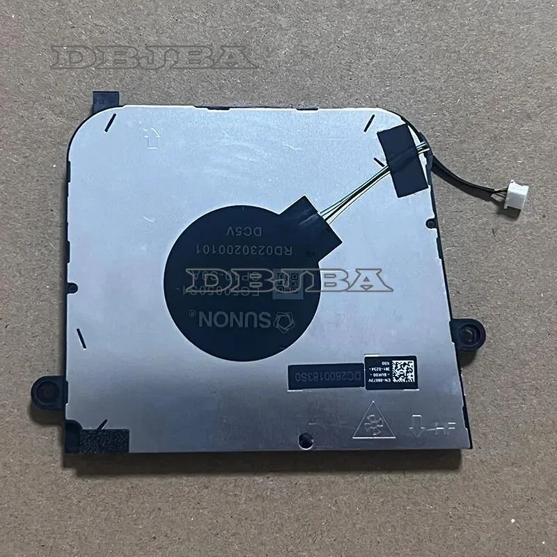 Small black laptop CPU cooling fan with wire connector visible