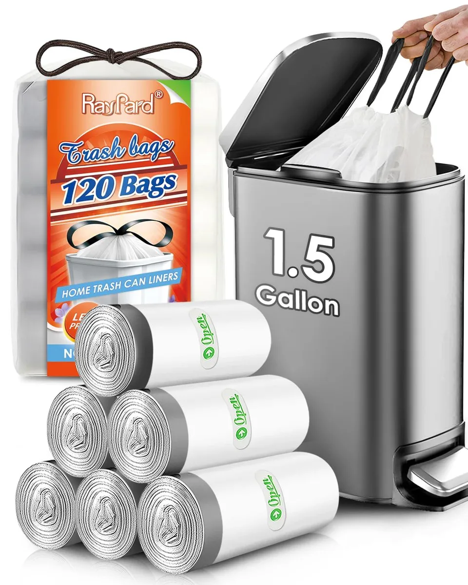  Baldwin 1.5 Gallon 120 Count White Drawstring Trash Bags 10 Micron — product photo