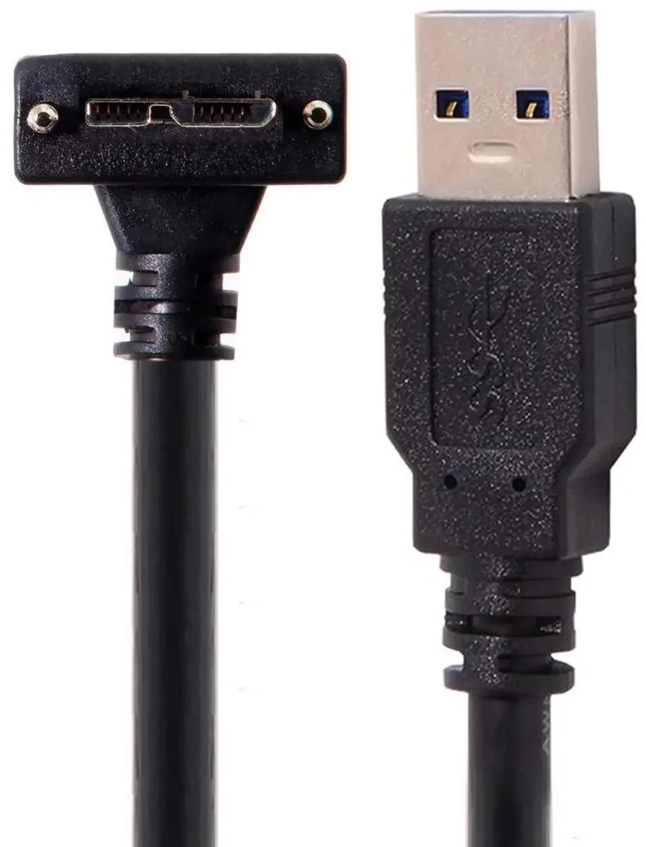 SMUGDESK SMUGDESK 90 Degree Down-Angled USB 3.0 Type-A to Micro-B Cable with Panel Mount Screws 3.0m — product photo