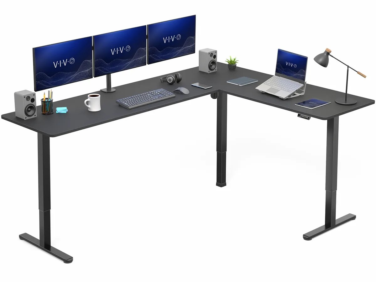 VIVO VIVO Black Electric Corner Standing Desk 84.6" x 63" L-Shaped Workstation — product photo