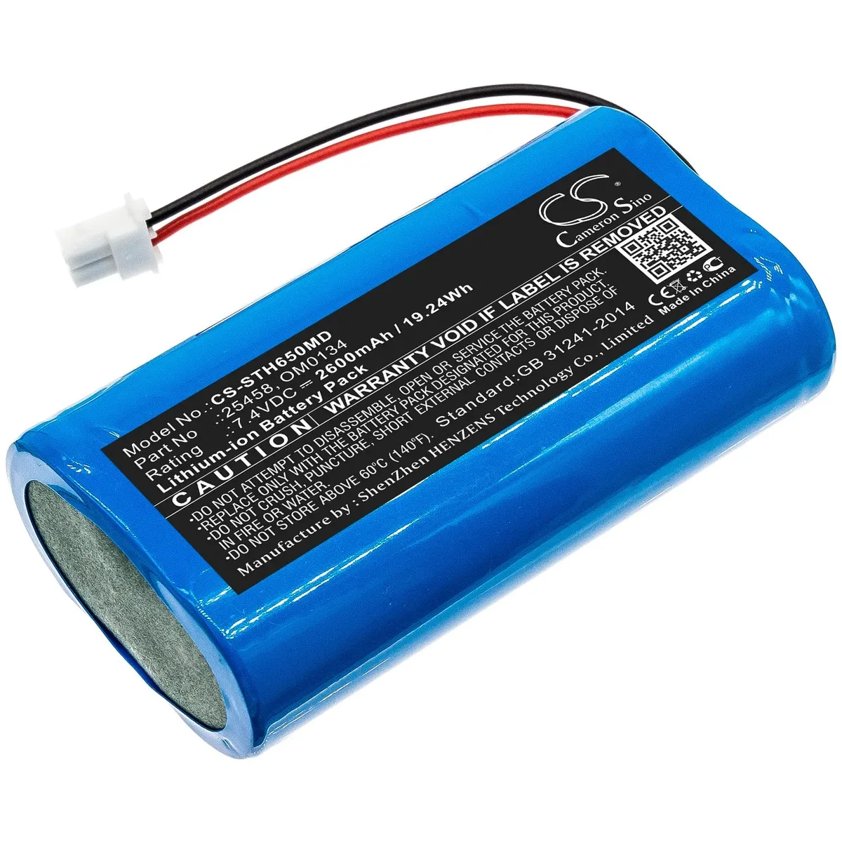 Rectangular replacement battery with black plastic casing and terminals