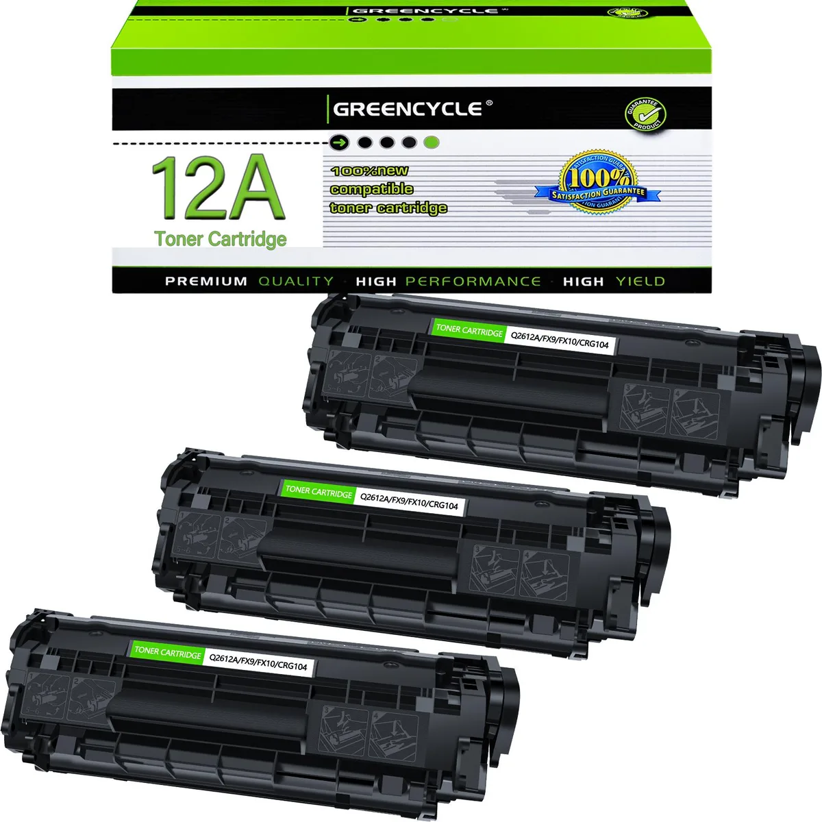 GREENCYCLE GREENCYCLE Q2612A Black Toner Cartridge 3 Pack 2000 pages — product photo