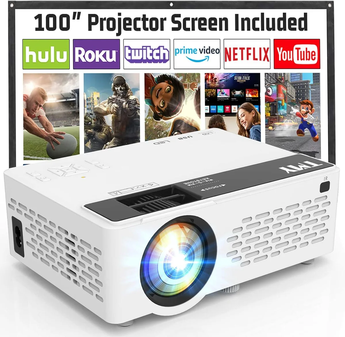 Compact LCD projector with included 100 inch screen