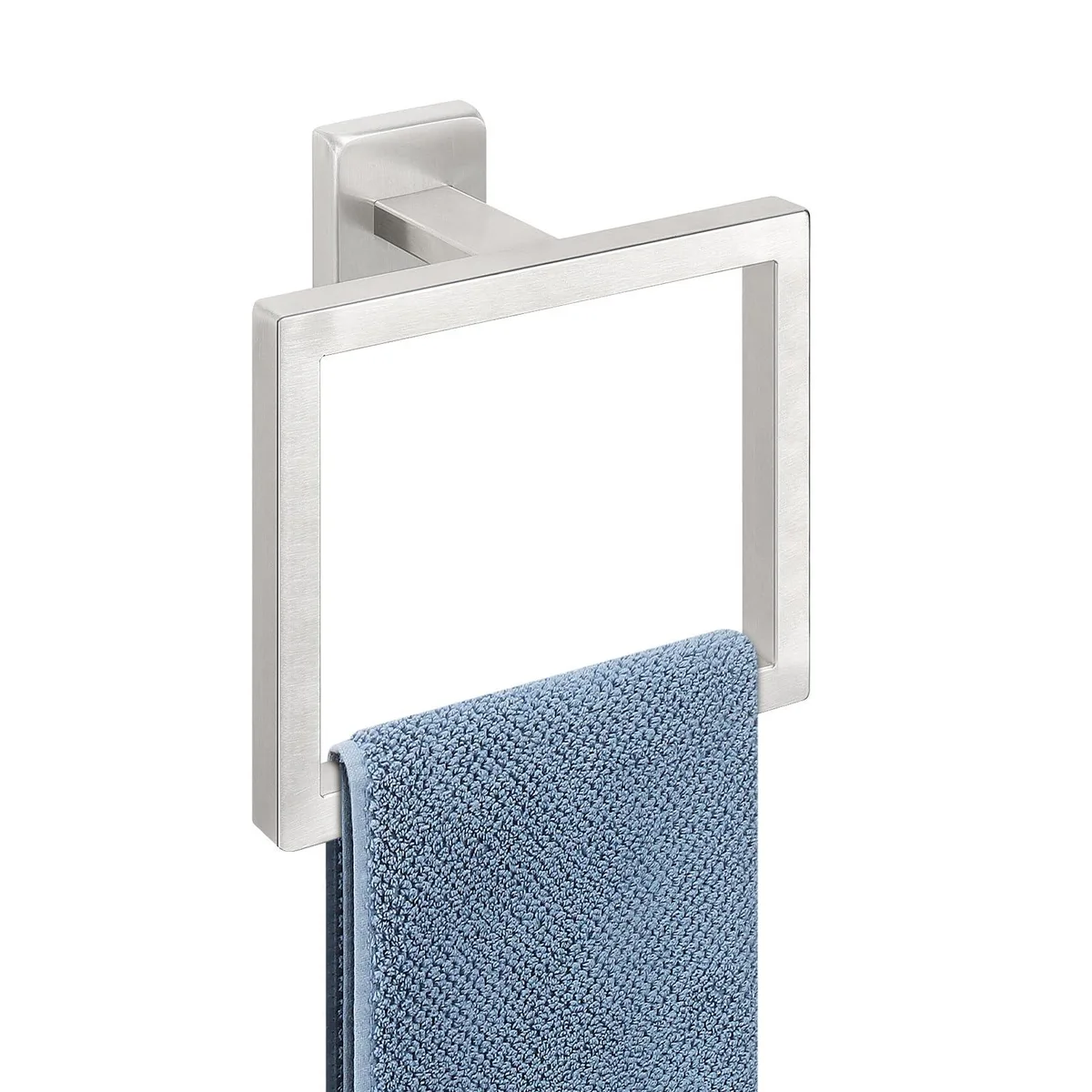 Square brushed stainless steel towel ring with 2.2 inch wall clearance