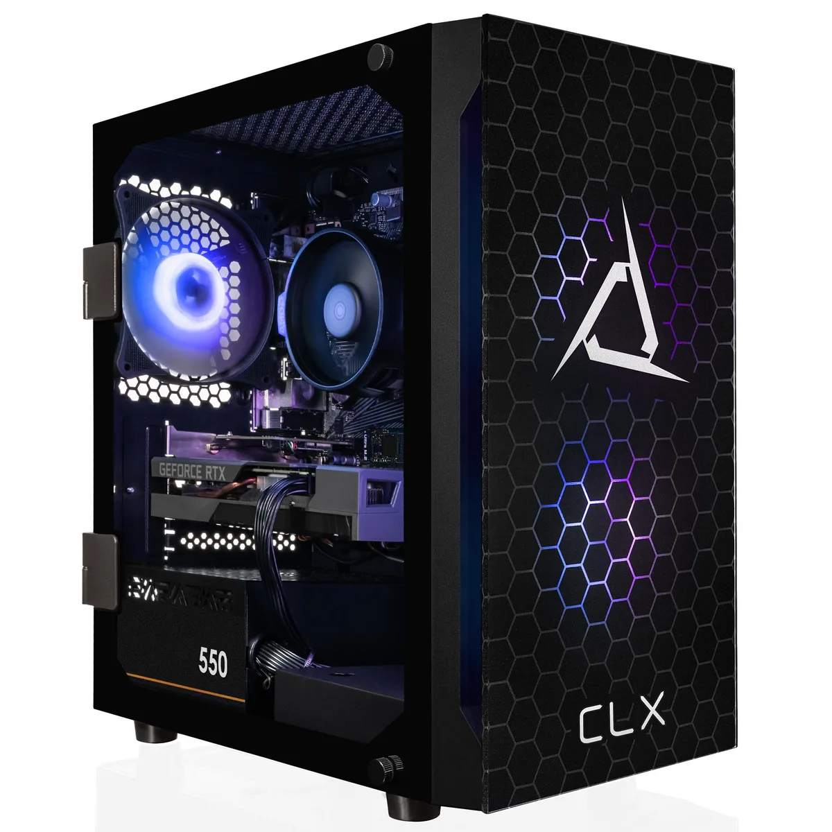 CLX Gaming CLX Gaming TGMSETRTA5502BM gaming PC Ryzen 5 8400F 32GB DDR5 RTX 5060 Ti 8GB GDDR7 2TB NVMe — product photo
