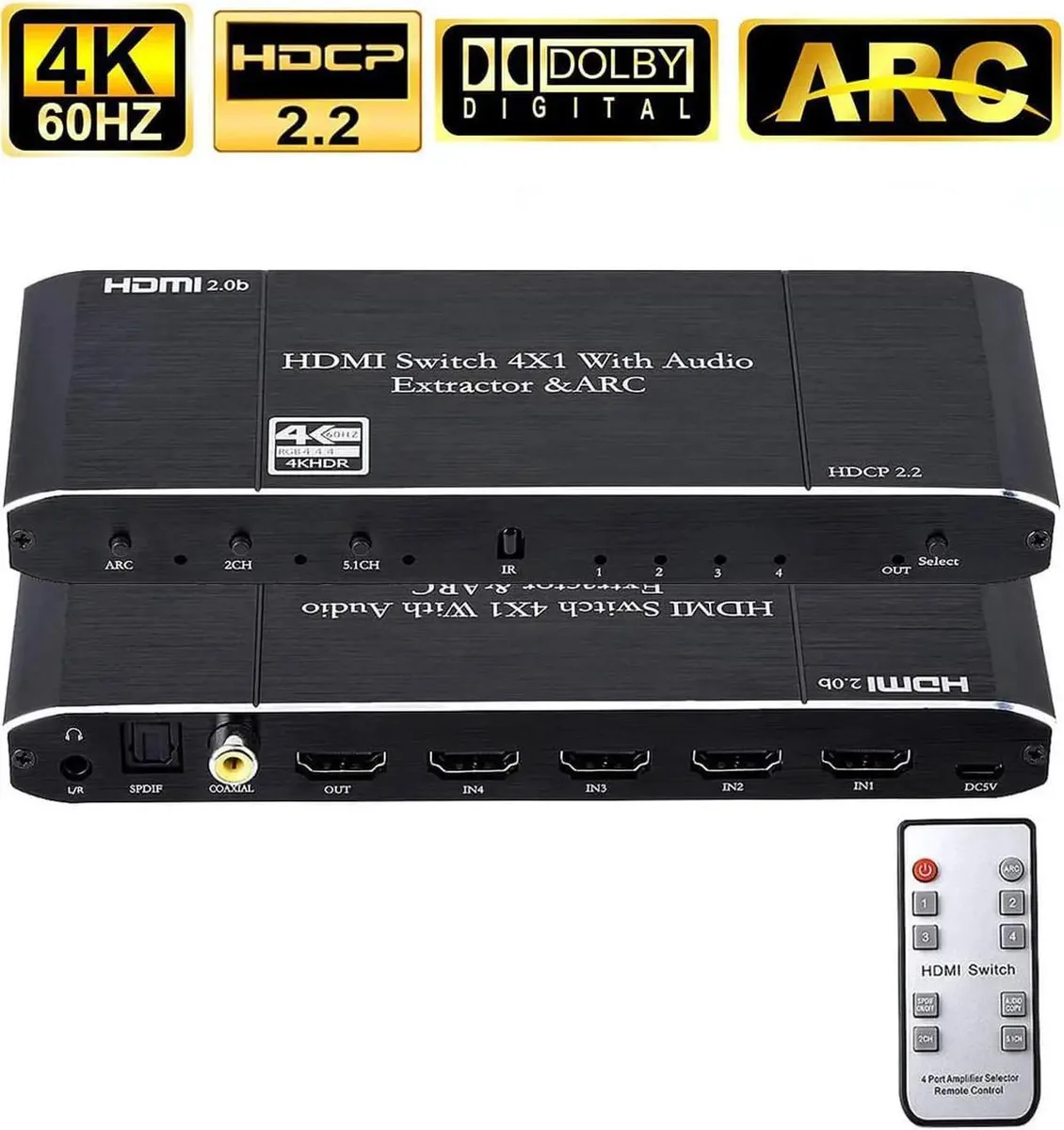 Vszerda Vszerda 4×1 HDMI 2.0 Switch ARC Audio Extractor IR Remote — product photo