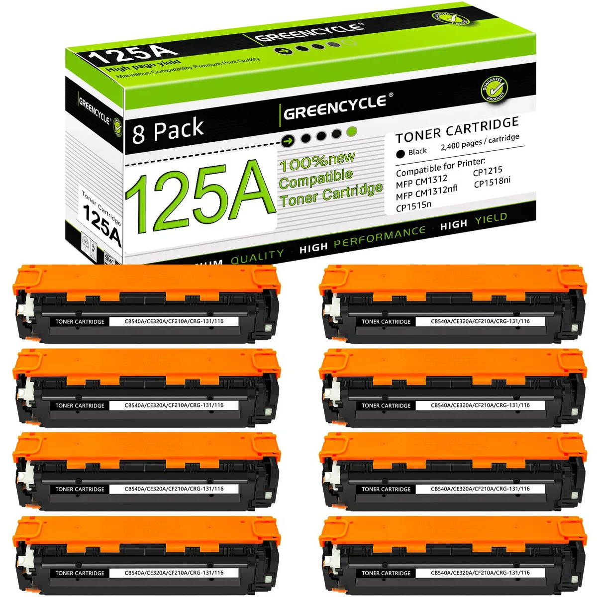 GREENCYCLE GREENCYCLE 125A CB540A Black Toner Cartridge 8 Pack 2200 Pages — product photo