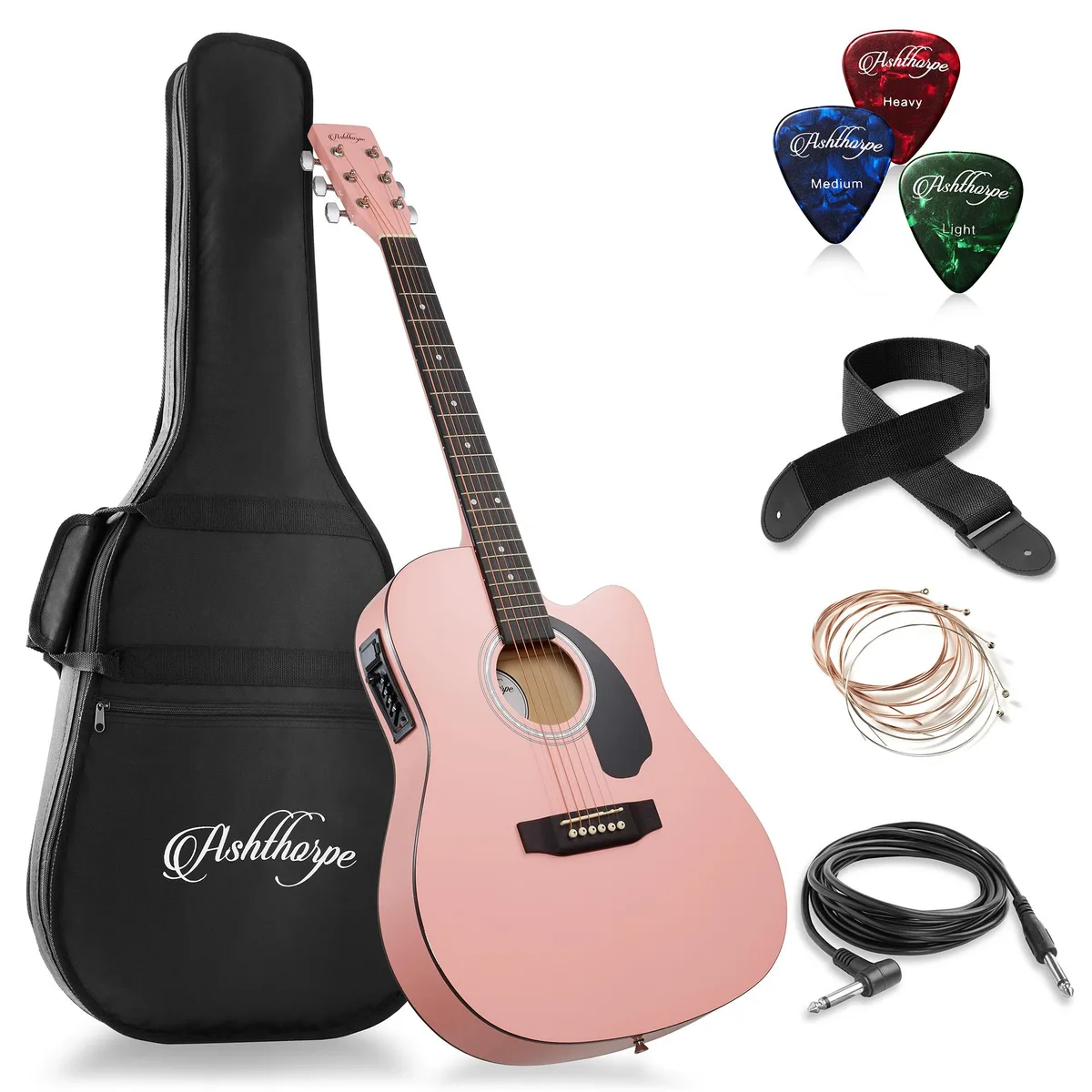 Ashthorpe Ashthorpe 41-Inch Thinline Acoustic-Electric Guitar Pink — product photo